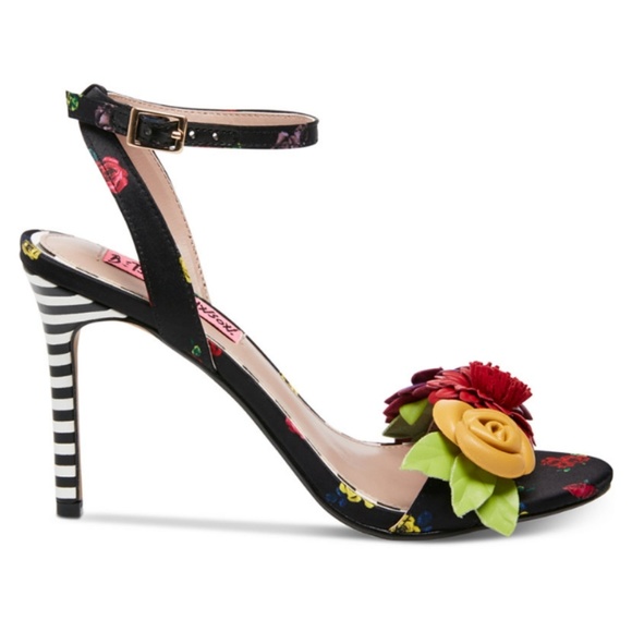 (New) Betsey Johnson Floral and Stripe Heels - Picture 2 of 5